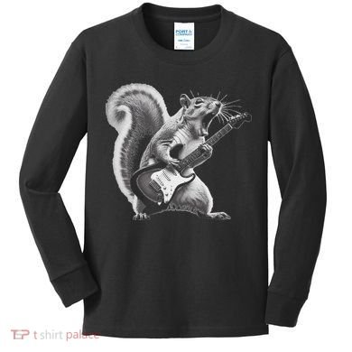Squirrel Playing Guitar Rock And Roll Kids Long Sleeve Shirt