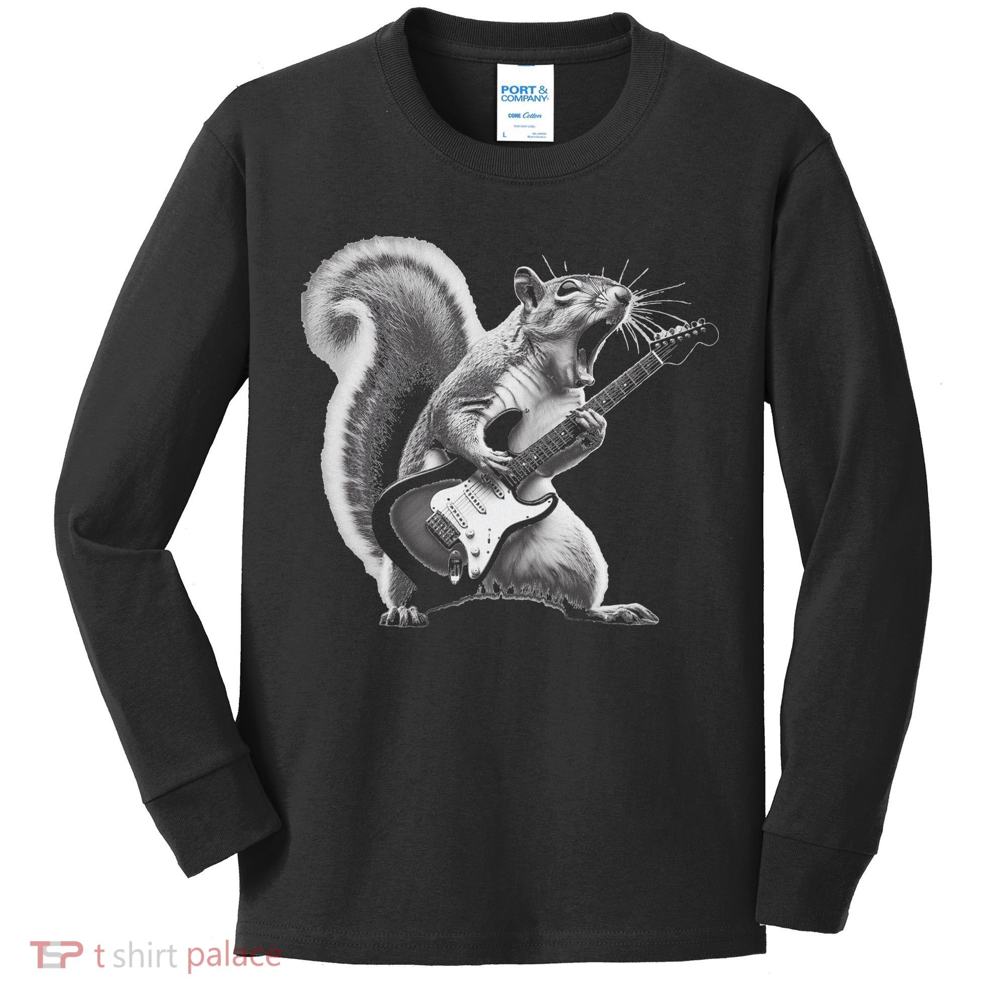 Squirrel Playing Guitar Rock And Roll Kids Long Sleeve Shirt