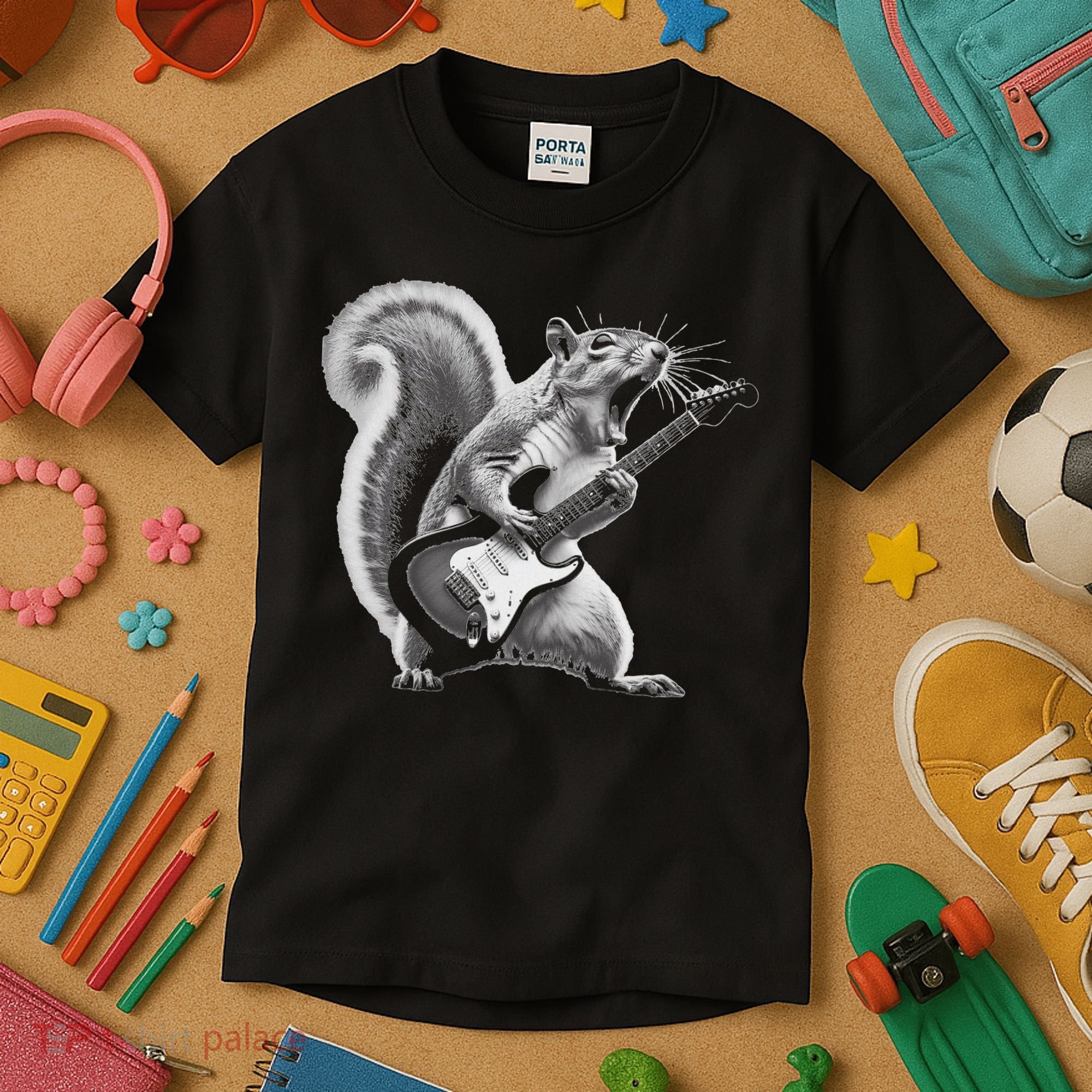 Squirrel Playing Guitar Rock And Roll Kids T-Shirt