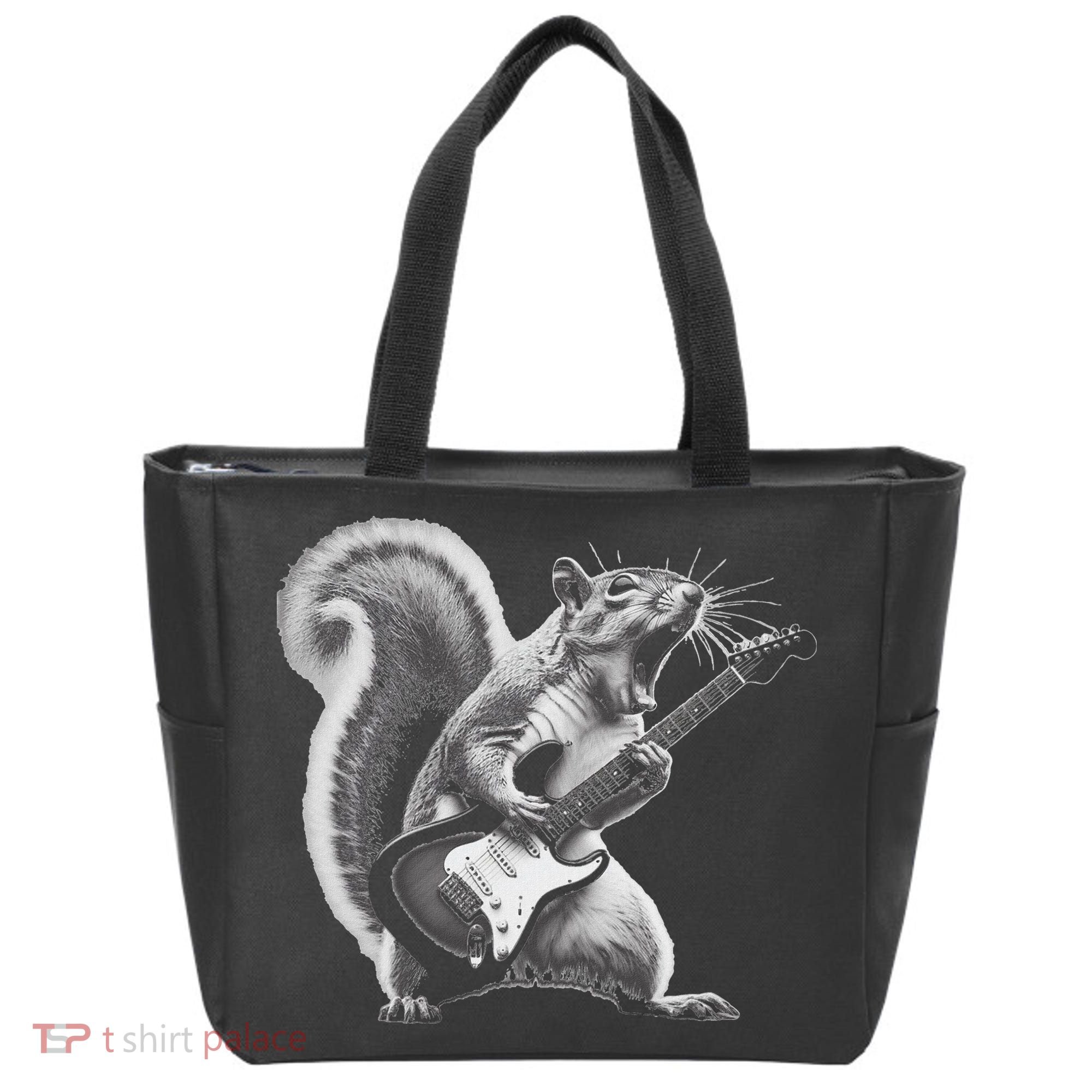 Squirrel Playing Guitar Rock And Roll Tote Bag