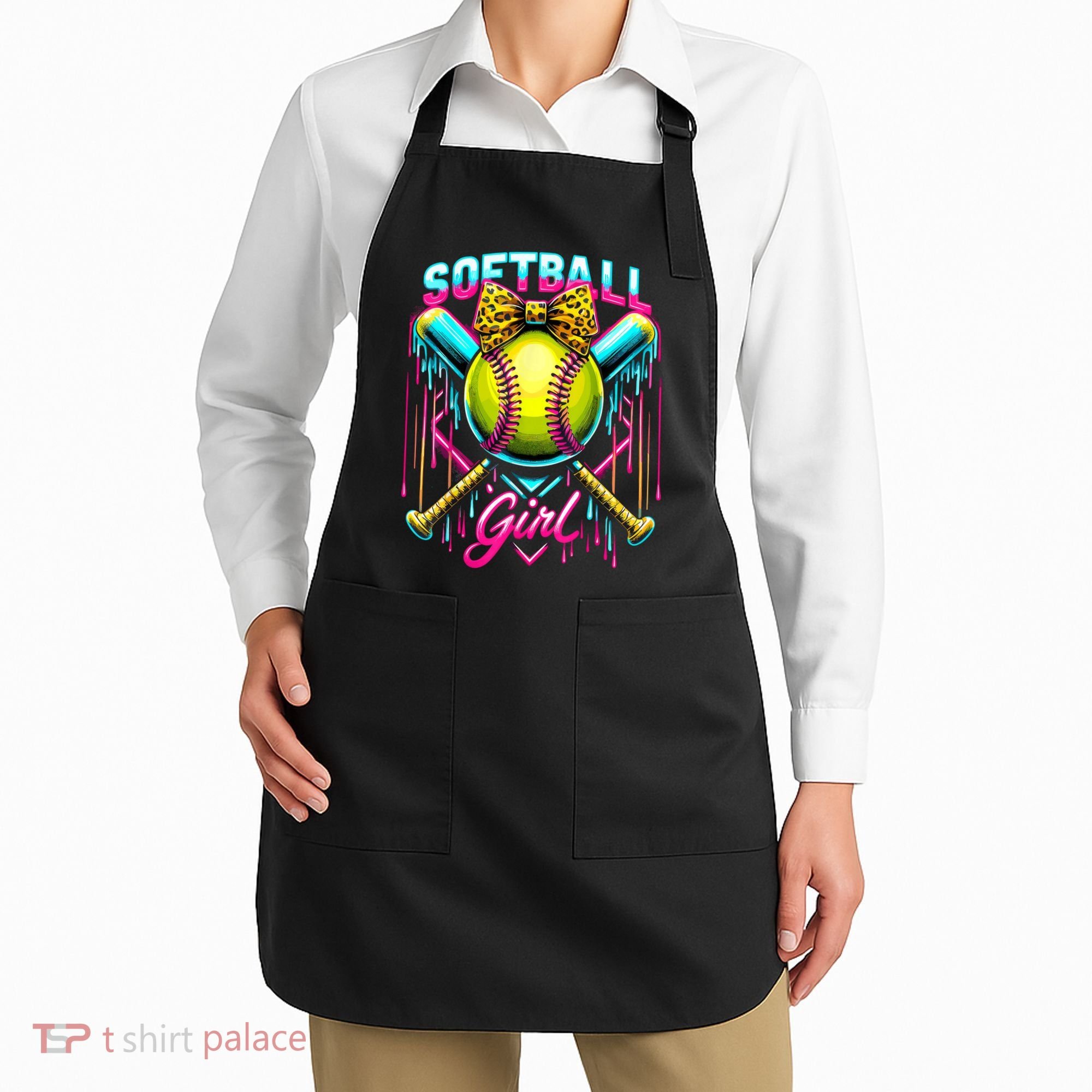 Softball Player Girl Ice Cream Softball Drip  Apron
