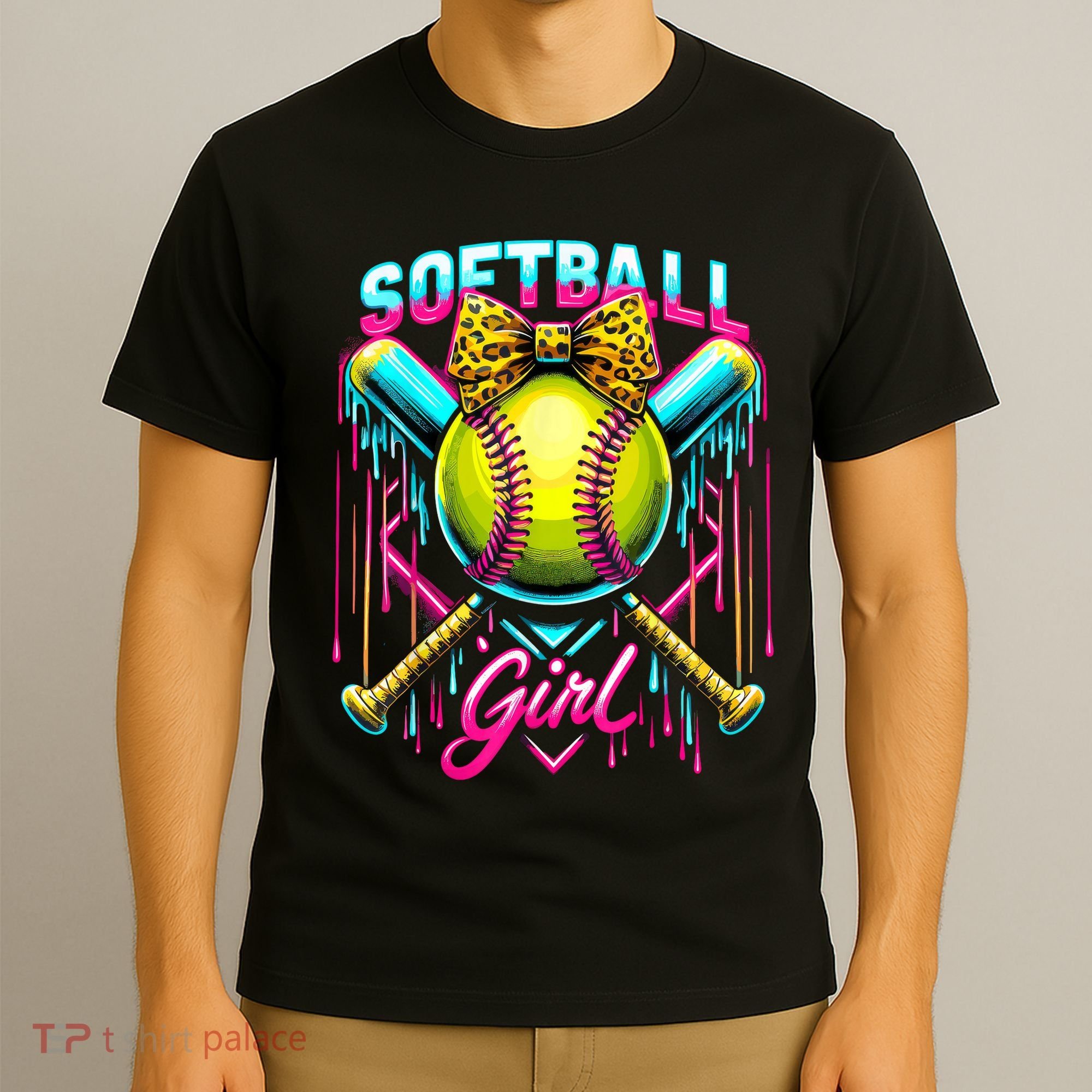 Softball Player Girl Ice Cream Softball Drip  T-Shirt