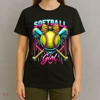 Softball Player Girl Ice Cream Softball Drip  T-Shirt thumb 4