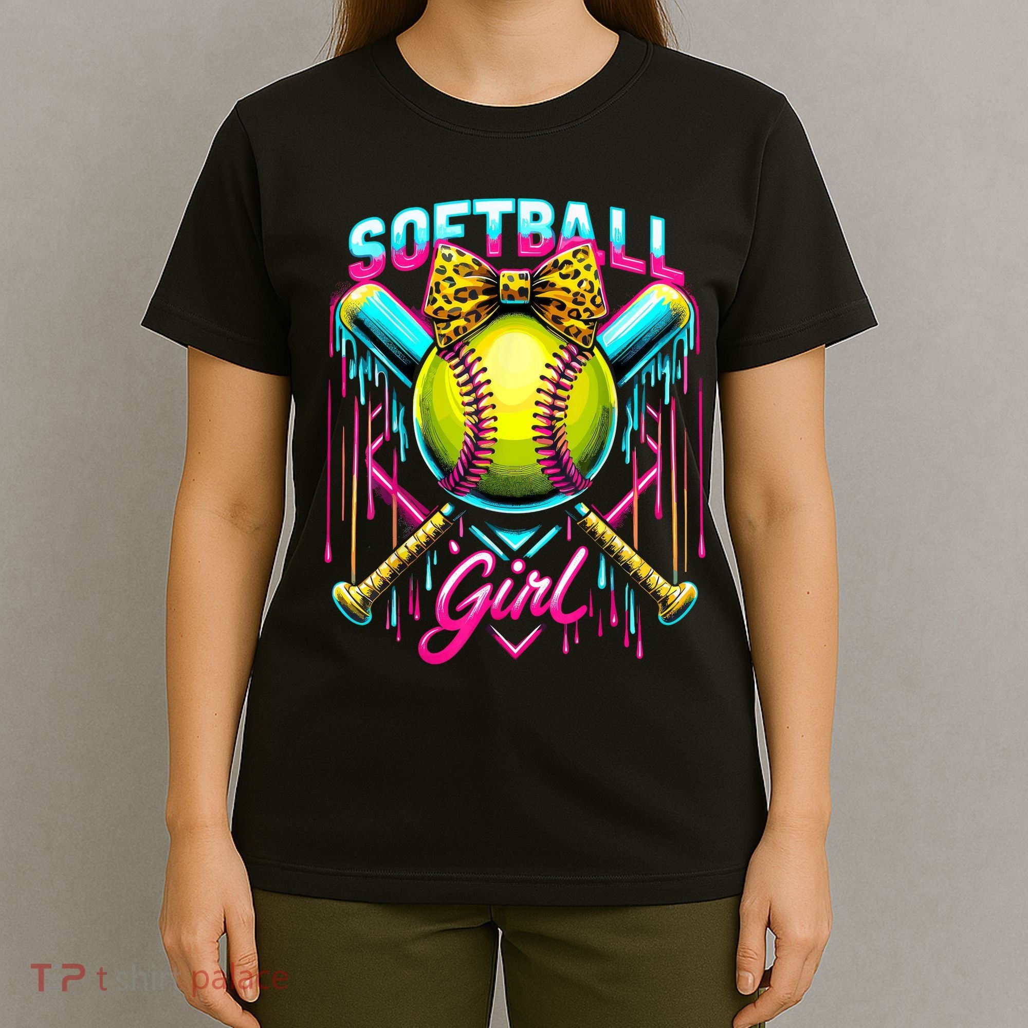 Softball Player Girl Ice Cream Softball Drip  T-Shirt