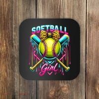 Softball Player Girl Ice Cream Softball Drip  Coaster thumb 0