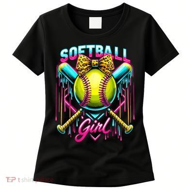 Softball Player Girl Ice Cream Softball Drip  Women's T-Shirt