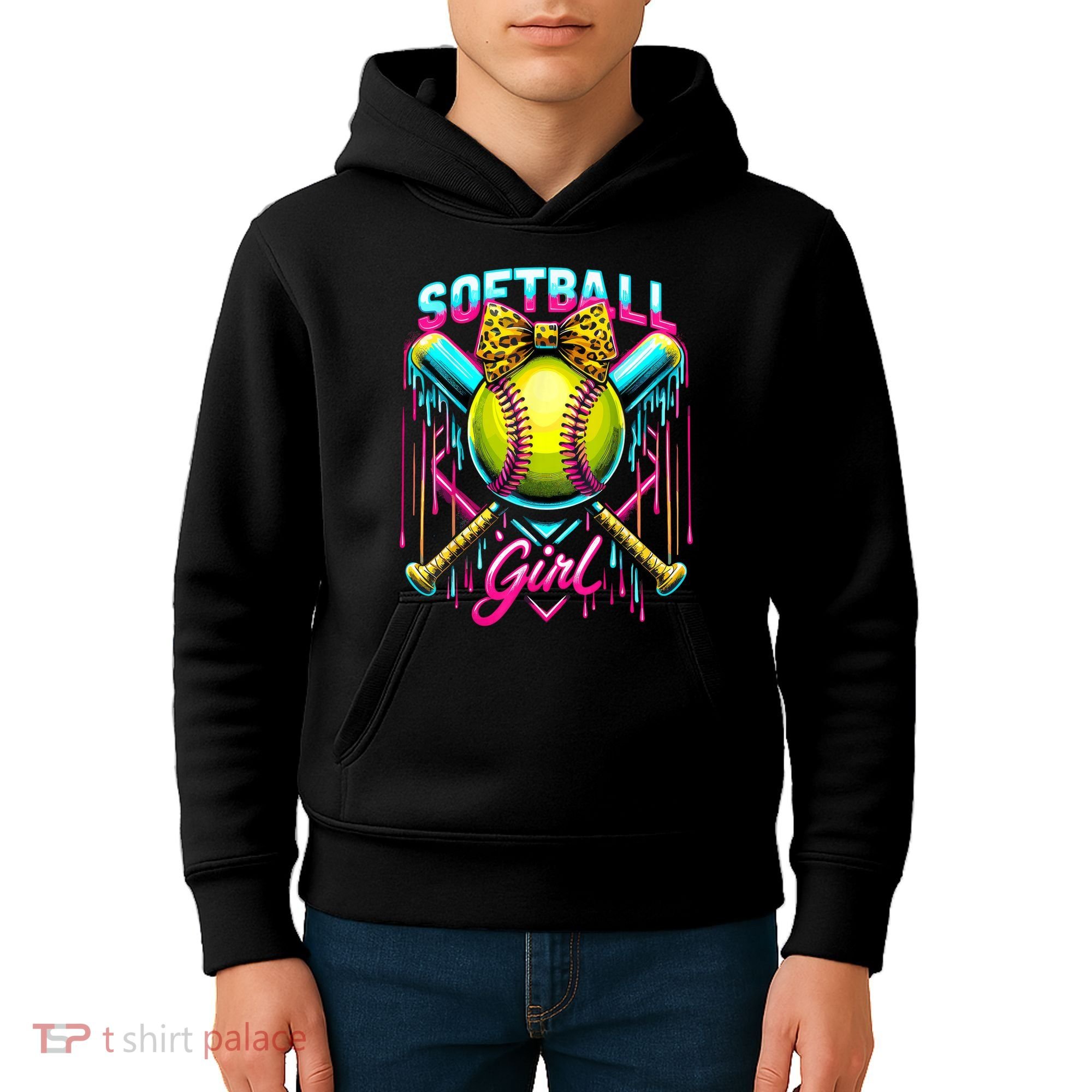Softball Player Girl Ice Cream Softball Drip  Kids Hoodie