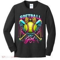 Softball Player Girl Ice Cream Softball Drip  Kids Long Sleeve Shirt thumb 0