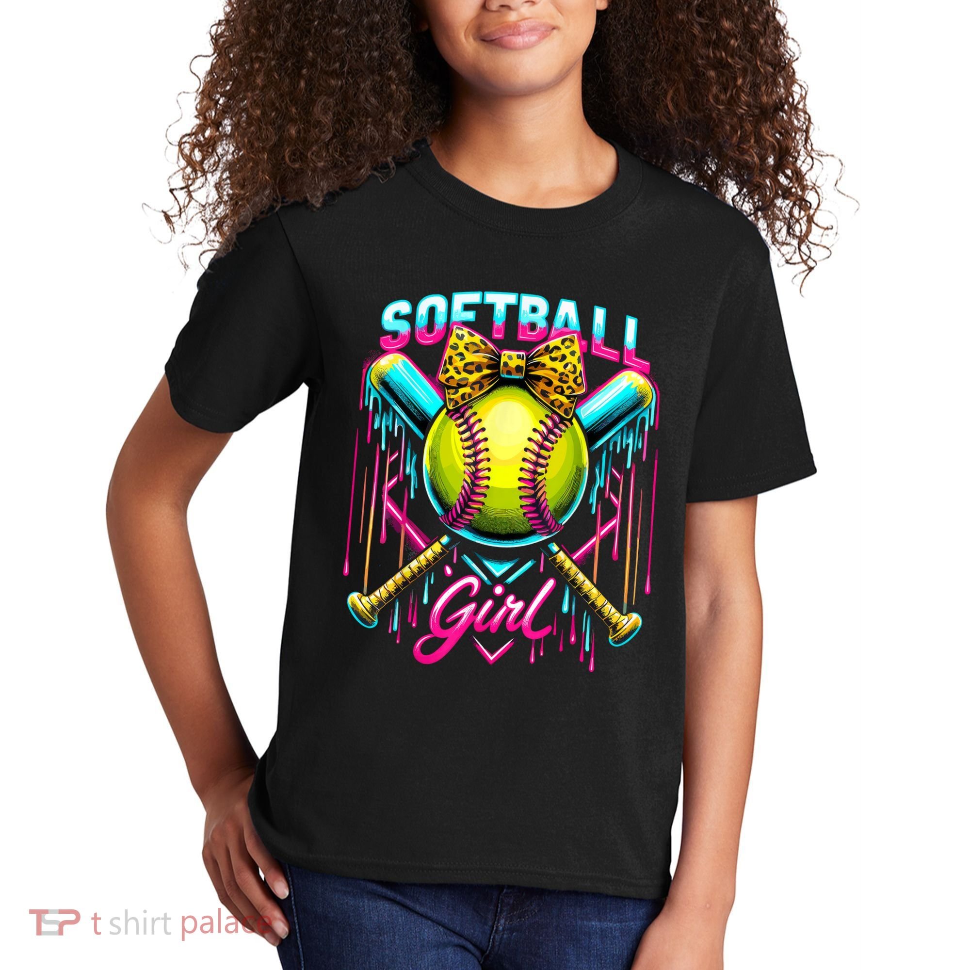 Softball Player Girl Ice Cream Softball Drip  Kids T-Shirt