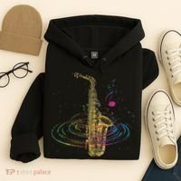 Sax Player Gift Idea Saxophonist Music Notes Saxophone Hoodie thumb 4