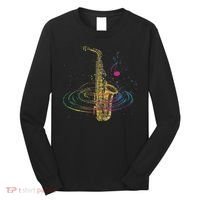 Sax Player Gift Idea Saxophonist Music Notes Saxophone Long Sleeve Shirt thumb 0