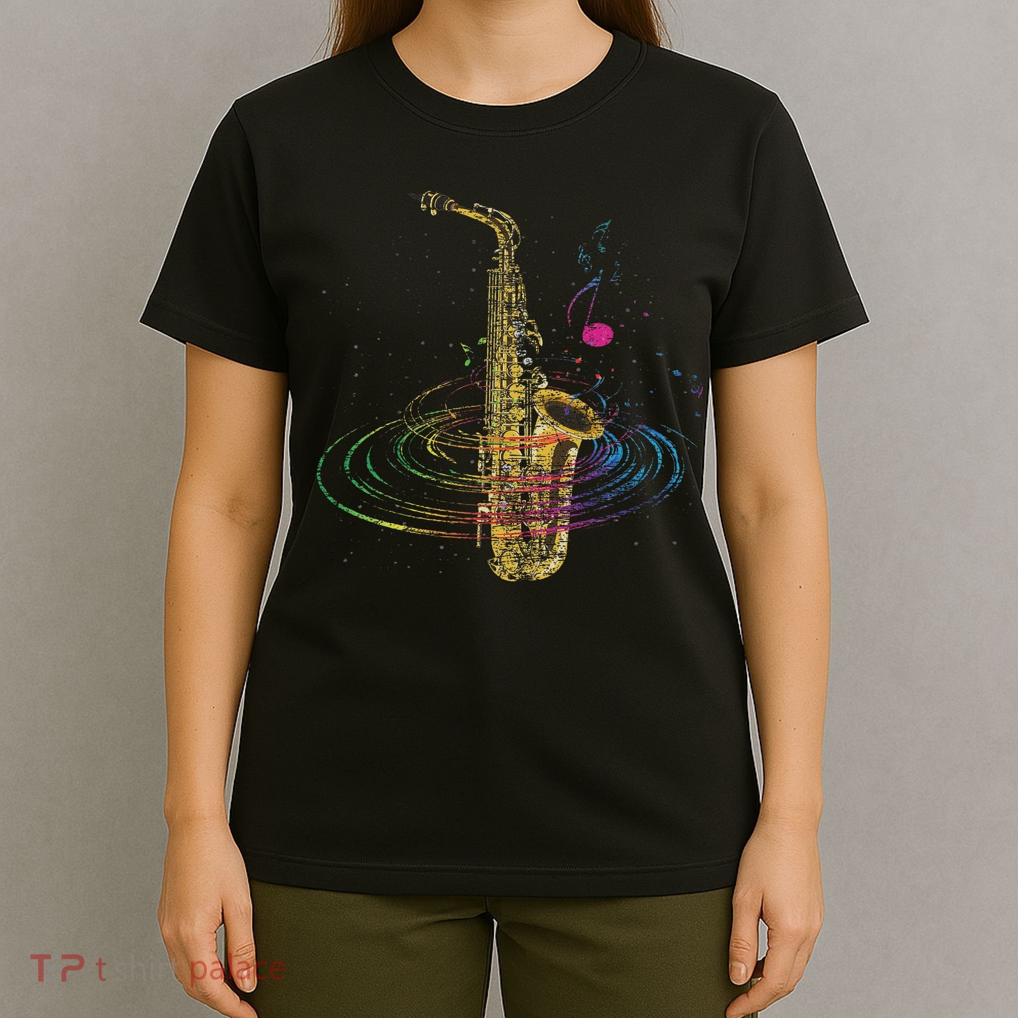 Sax Player Gift Idea Saxophonist Music Notes Saxophone T-Shirt