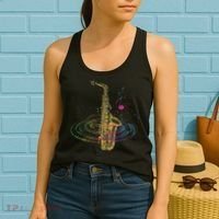 Sax Player Gift Idea Saxophonist Music Notes Saxophone Women's Tank Top thumb 2