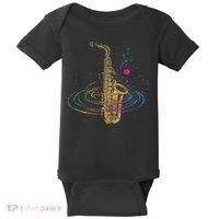 Sax Player Gift Idea Saxophonist Music Notes Saxophone Baby Bodysuit thumb 0