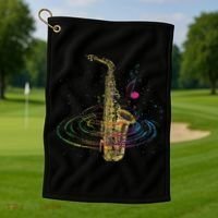 Sax Player Gift Idea Saxophonist Music Notes Saxophone Golf Towel thumb 1