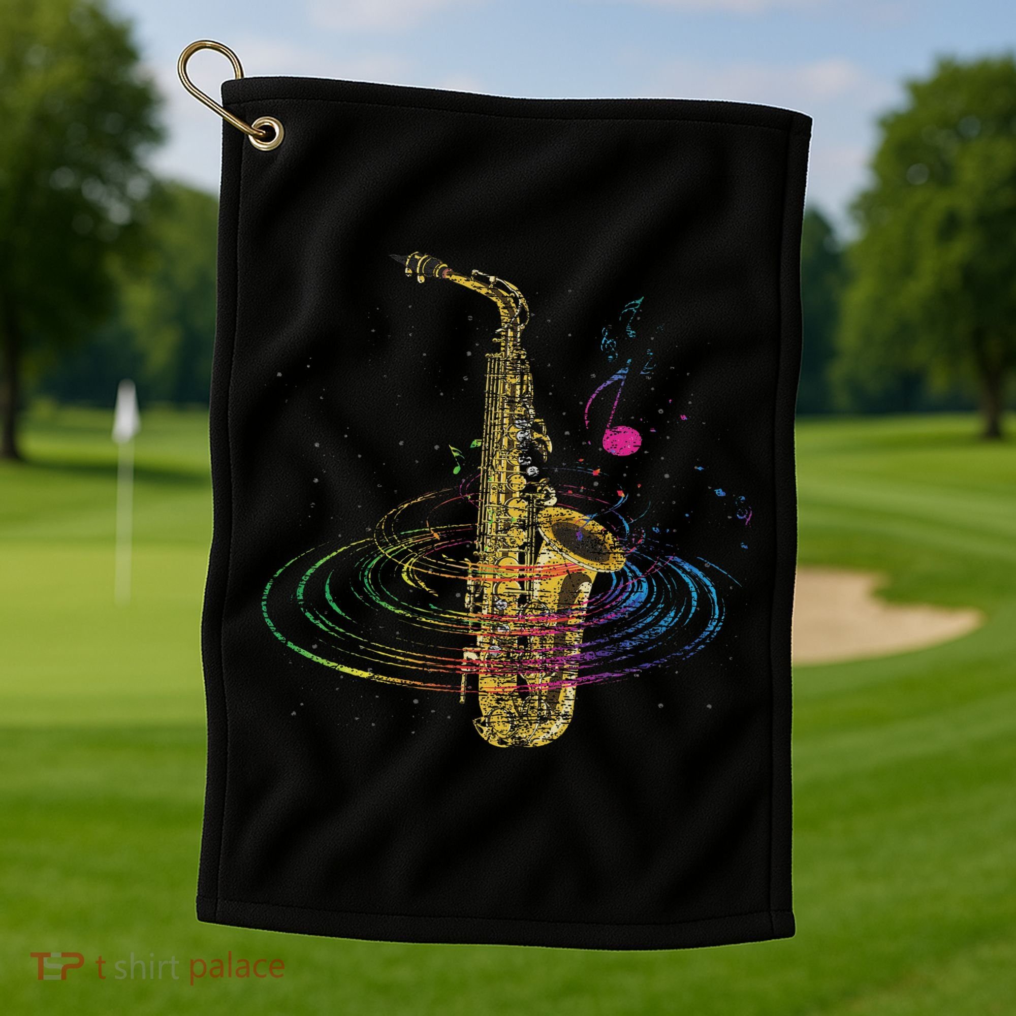 Sax Player Gift Idea Saxophonist Music Notes Saxophone Golf Towel