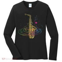 Sax Player Gift Idea Saxophonist Music Notes Saxophone Women's Long Sleeve Shirt thumb 0