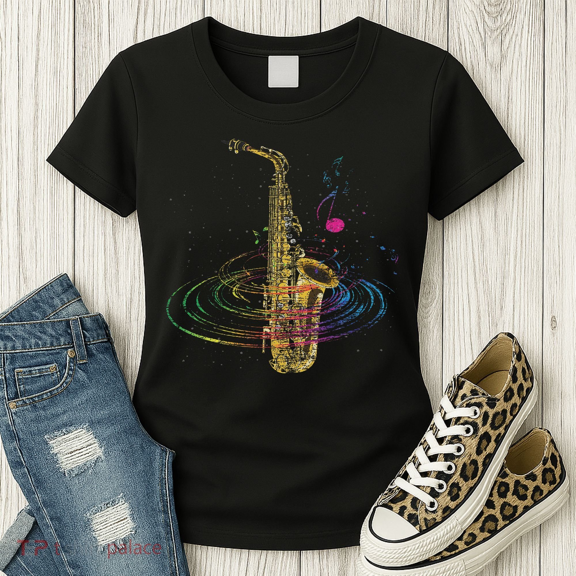 Sax Player Gift Idea Saxophonist Music Notes Saxophone Women's T-Shirt