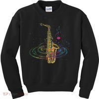 Sax Player Gift Idea Saxophonist Music Notes Saxophone Kids Sweatshirt thumb 0