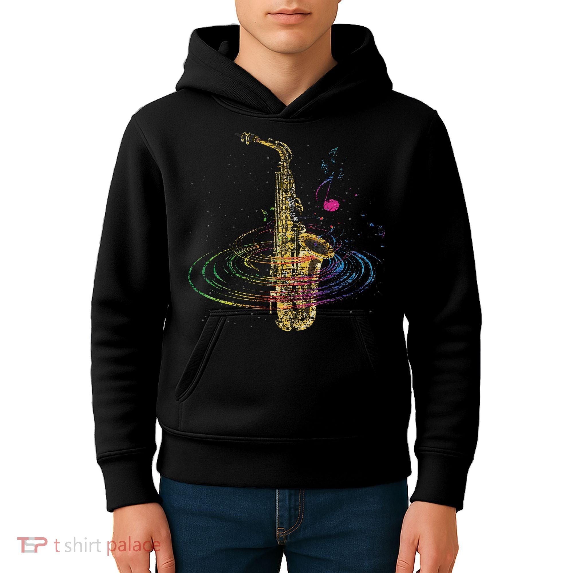 Sax Player Gift Idea Saxophonist Music Notes Saxophone Kids Hoodie
