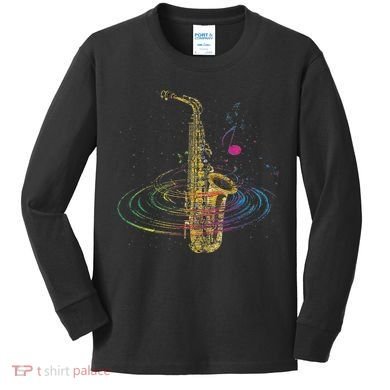 Sax Player Gift Idea Saxophonist Music Notes Saxophone Kids Long Sleeve Shirt