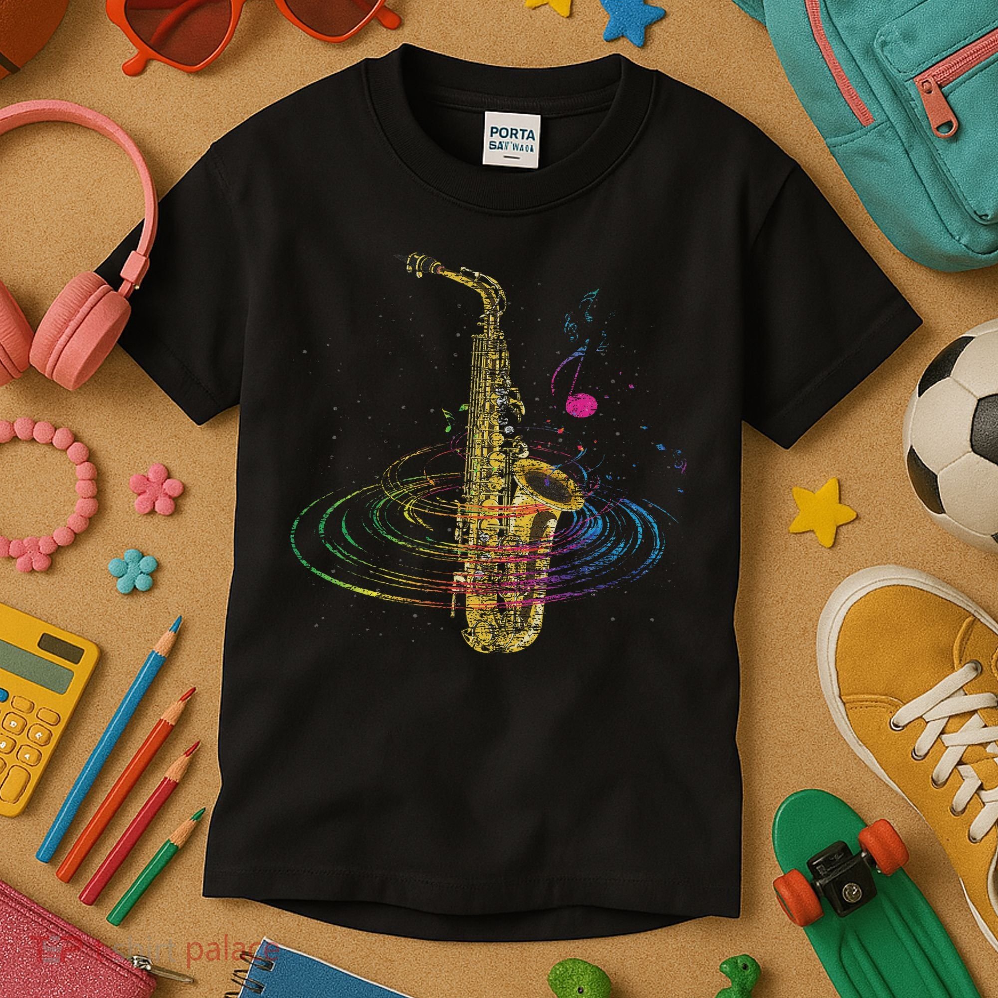 Sax Player Gift Idea Saxophonist Music Notes Saxophone Kids T-Shirt