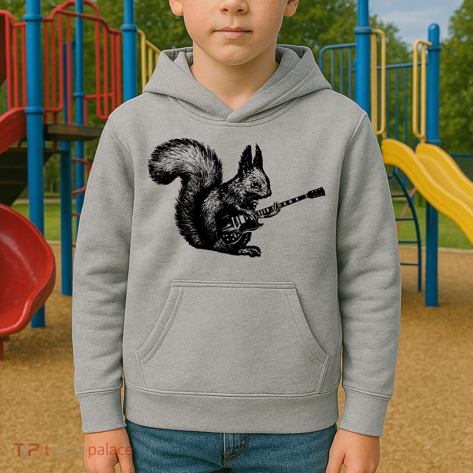 Squirrel Playing Guitar Funny Squirel Guitar Lover Guitar Kids Hoodie