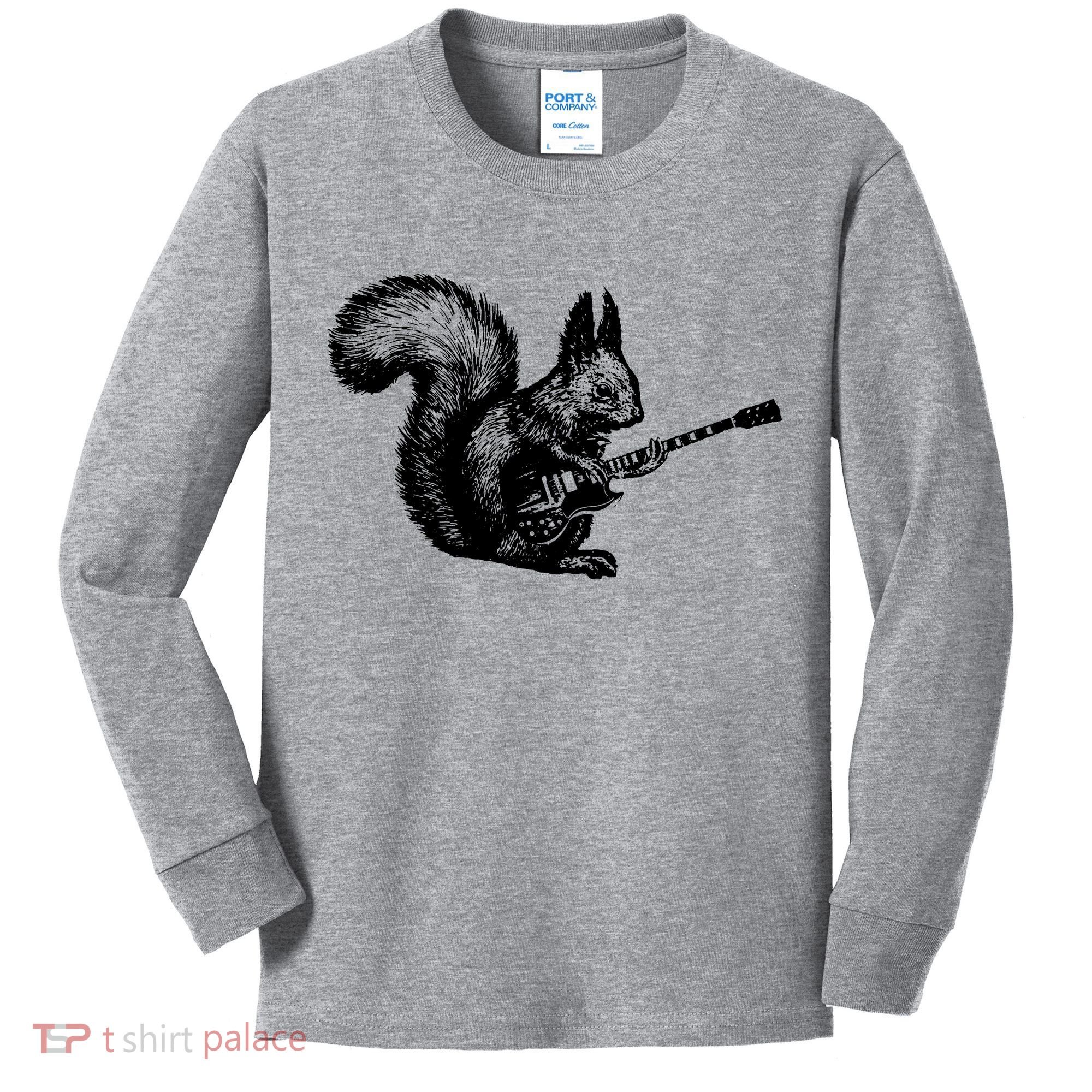Squirrel Playing Guitar Funny Squirel Guitar Lover Guitar Kids Long Sleeve Shirt