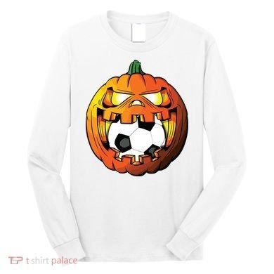 Soccer Player Halloween Pumpkin Skeleton Tees Boy Long Sleeve Shirt