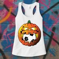 Soccer Player Halloween Pumpkin Skeleton Tees Boy Women's Tank Top thumb 3