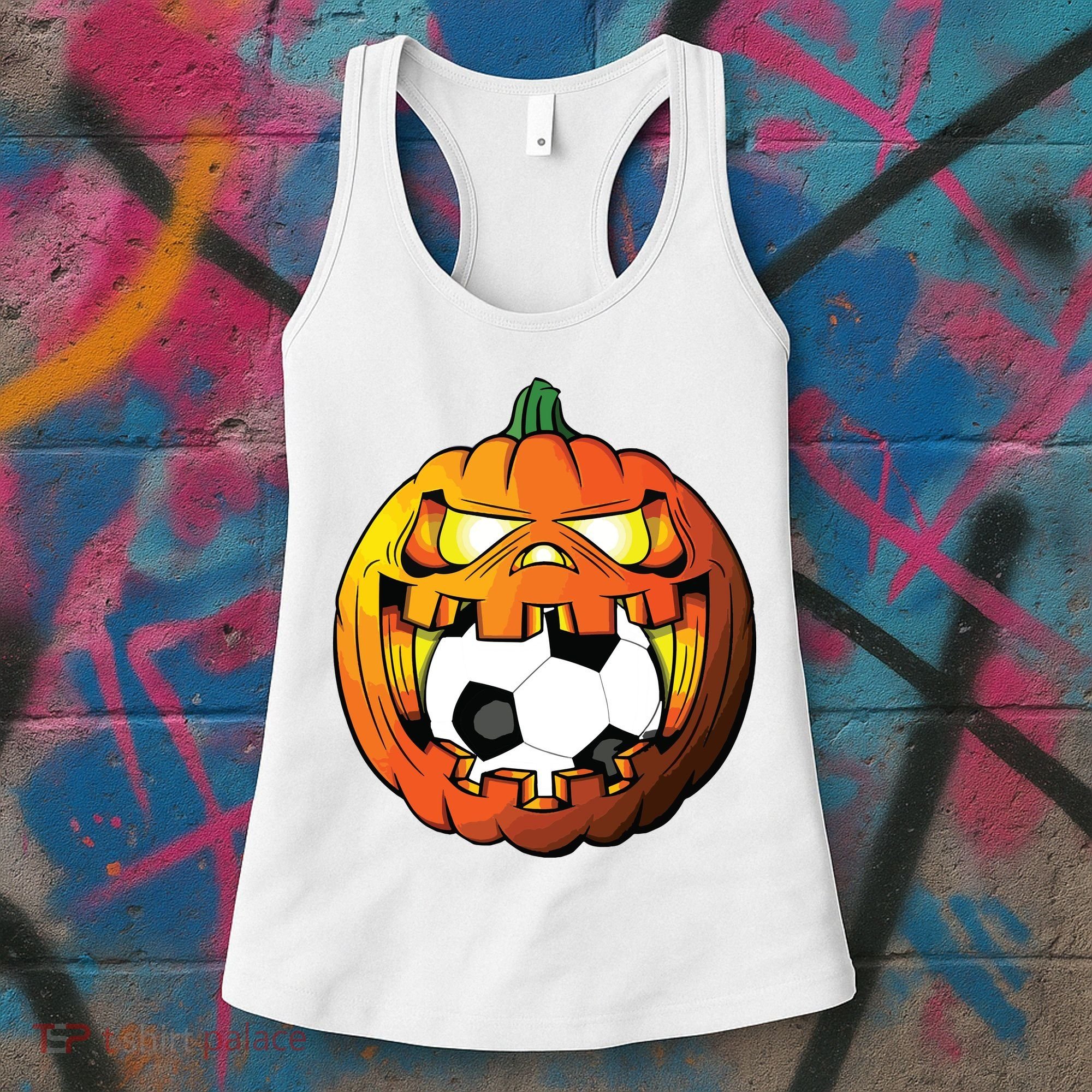 Soccer Player Halloween Pumpkin Skeleton Tees Boy Women's Tank Top