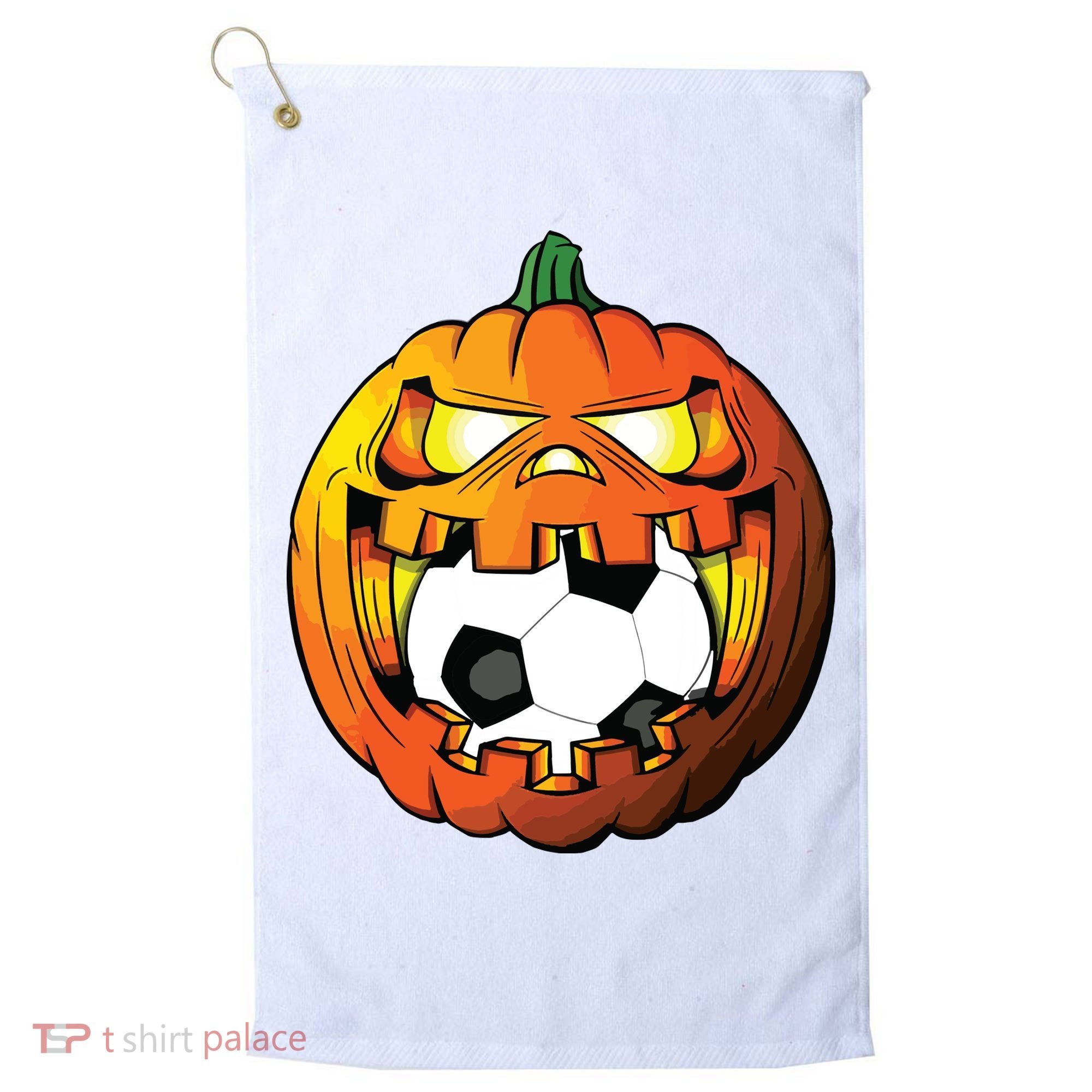 Soccer Player Halloween Pumpkin Skeleton Tees Boy Golf Towel