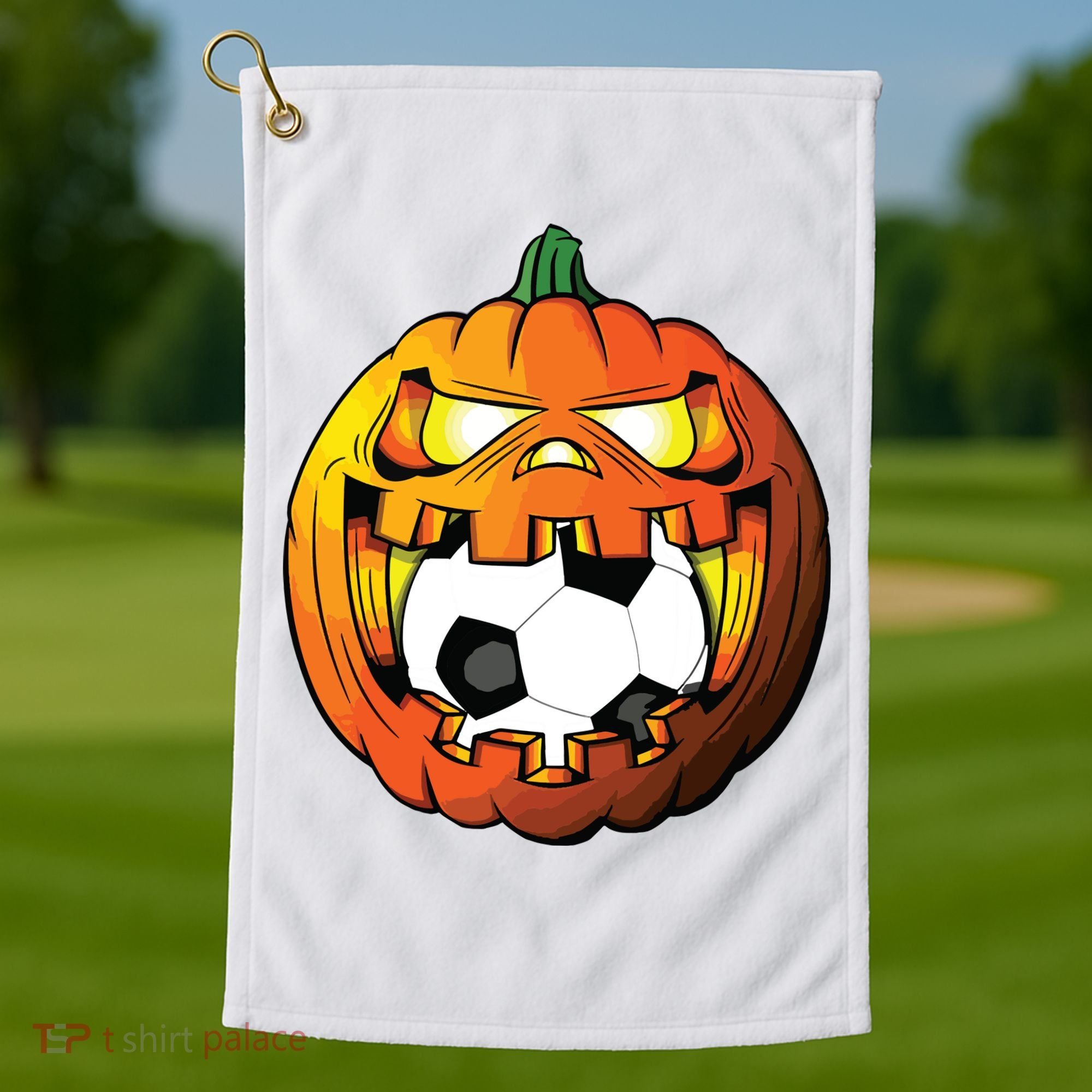 Soccer Player Halloween Pumpkin Skeleton Tees Boy Golf Towel