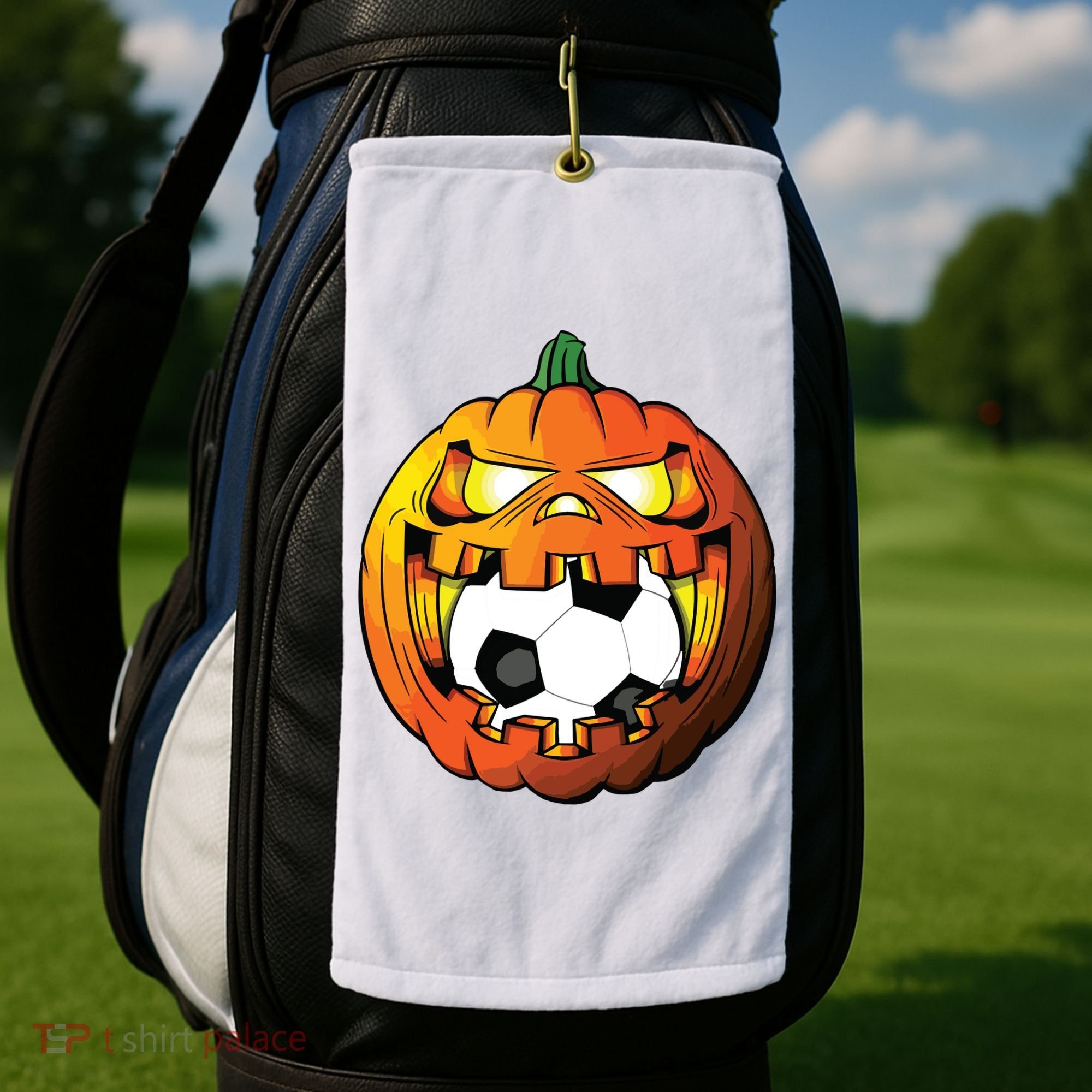 Soccer Player Halloween Pumpkin Skeleton Tees Boy Golf Towel