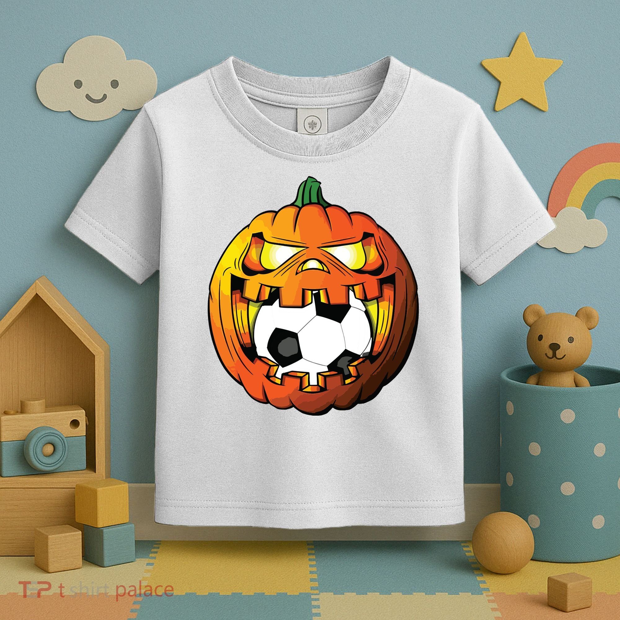 Soccer Player Halloween Pumpkin Skeleton Tees Boy Toddler T-Shirt