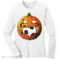 Soccer Player Halloween Pumpkin Skeleton Tees Boy Women's Long Sleeve Shirt thumb 0