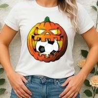 Soccer Player Halloween Pumpkin Skeleton Tees Boy Women's T-Shirt thumb 2