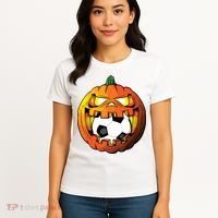 Soccer Player Halloween Pumpkin Skeleton Tees Boy Women's T-Shirt thumb 4