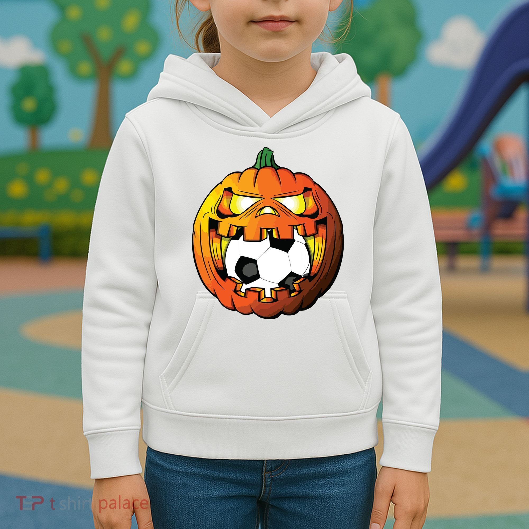Soccer Player Halloween Pumpkin Skeleton Tees Boy Kids Hoodie