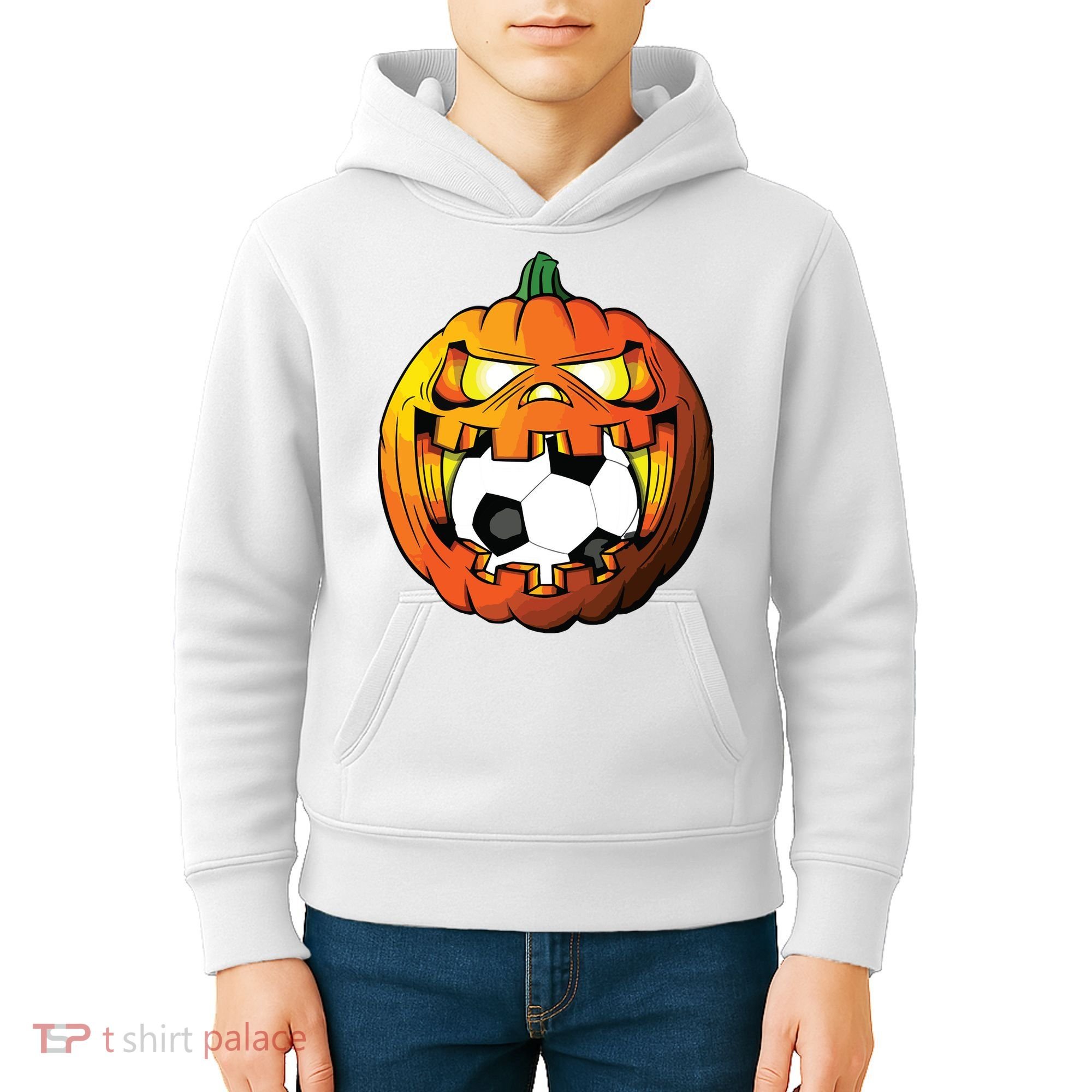 Soccer Player Halloween Pumpkin Skeleton Tees Boy Kids Hoodie
