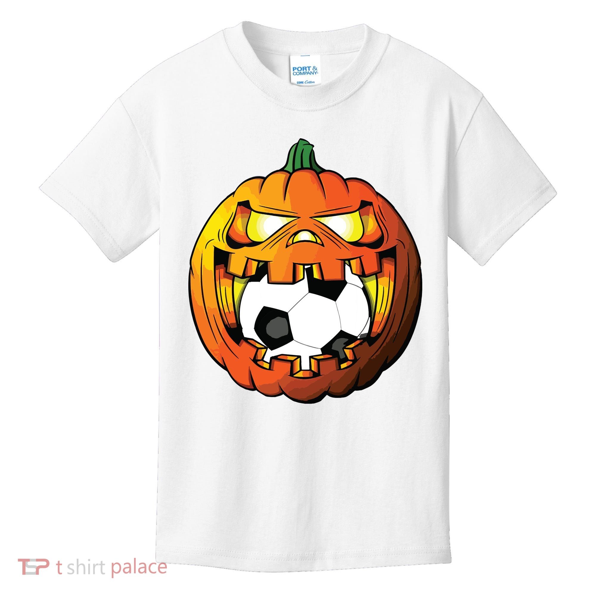 Soccer Player Halloween Pumpkin Skeleton Tees Boy Kids T-Shirt