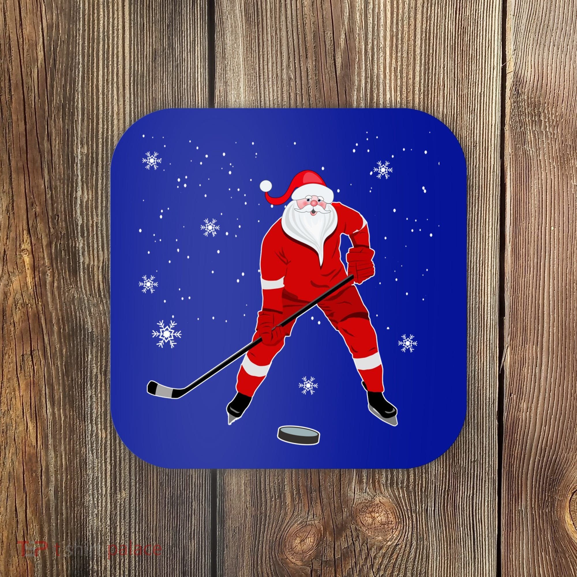 Santa Playing Hockey Christmas Gift For Hockey Players Gift Coaster