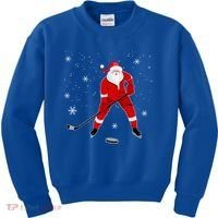 Santa Playing Hockey Christmas Gift For Hockey Players Gift Kids Sweatshirt thumb 0