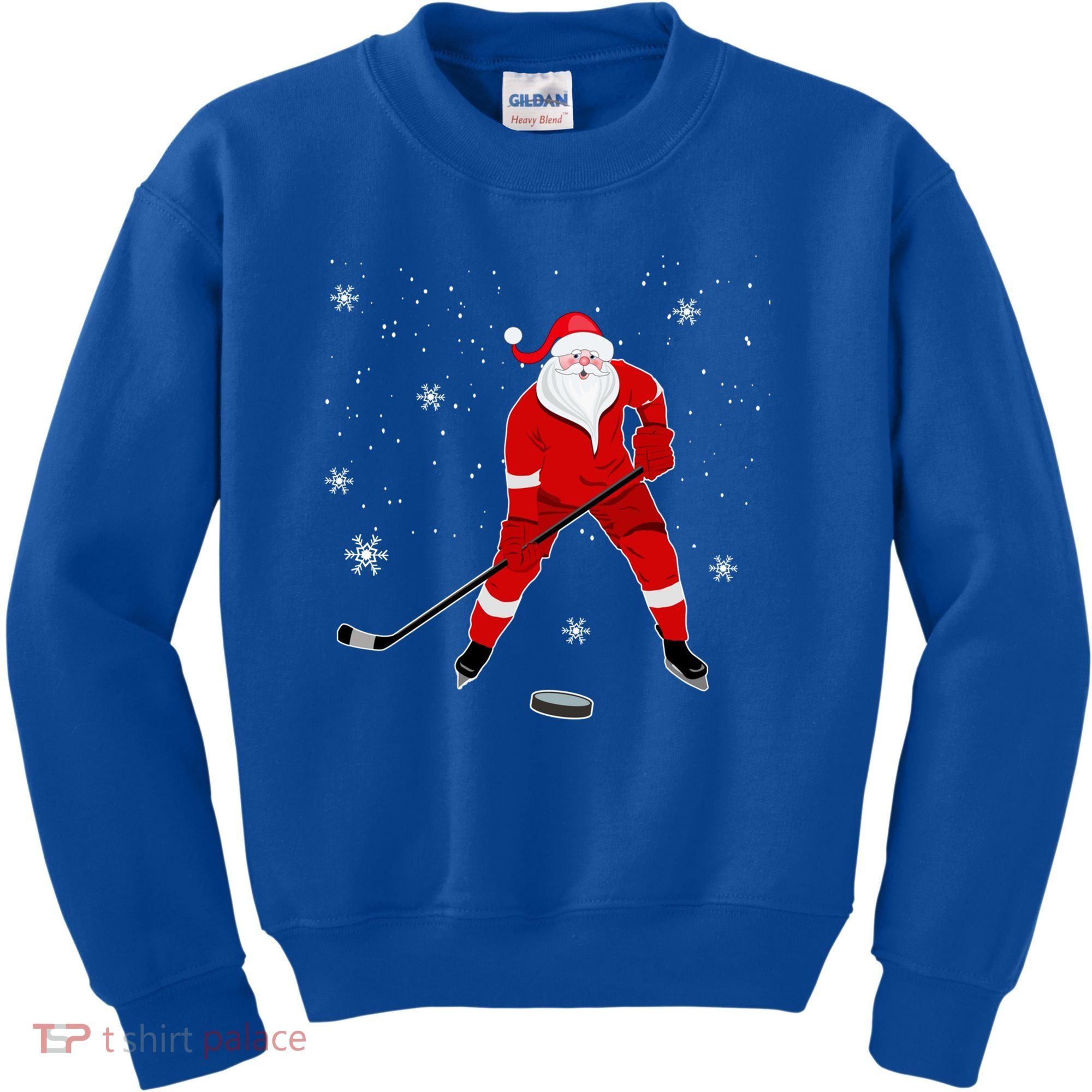Santa Playing Hockey Christmas Gift For Hockey Players Gift Kids Sweatshirt