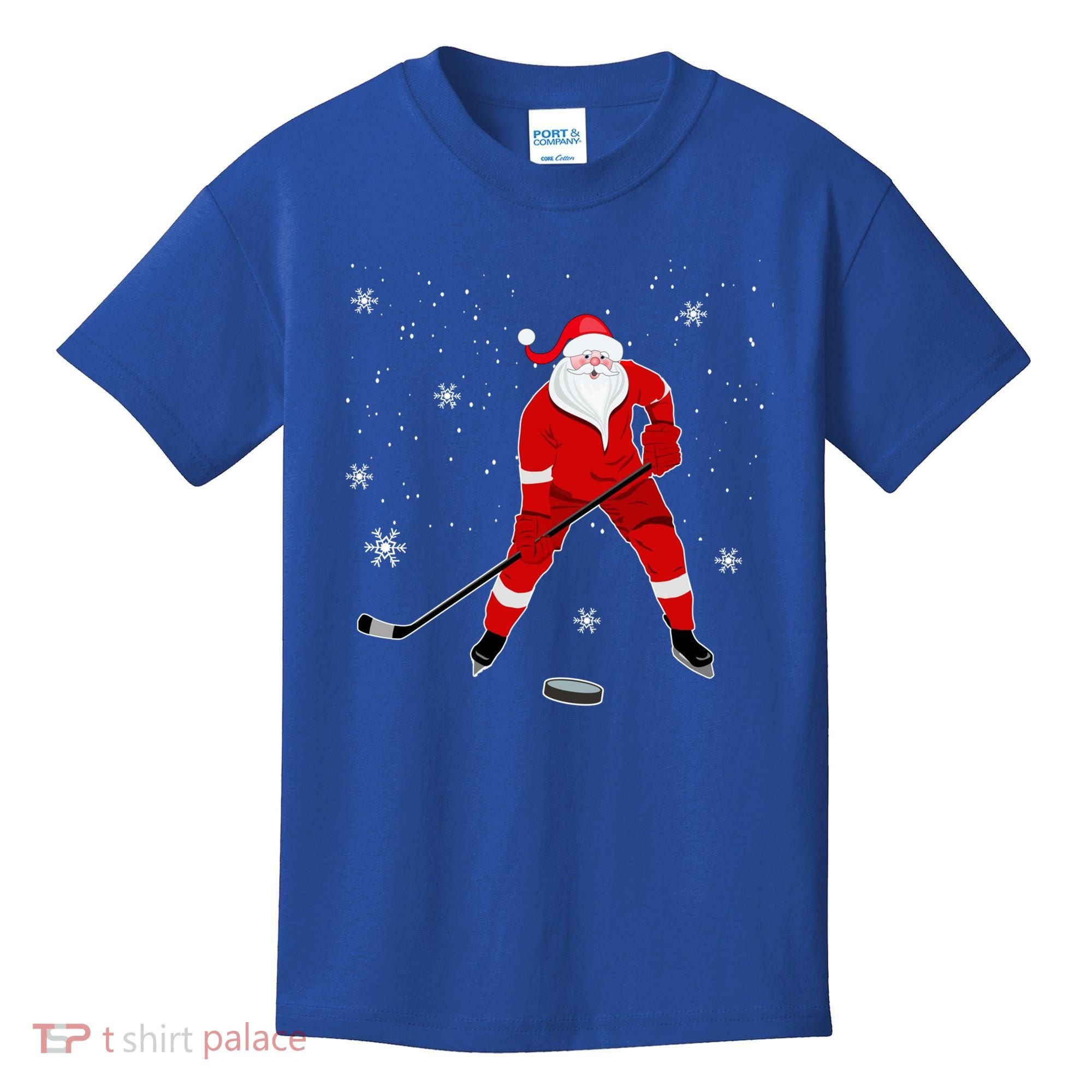 Santa Playing Hockey Christmas Gift For Hockey Players Gift Kids T-Shirt