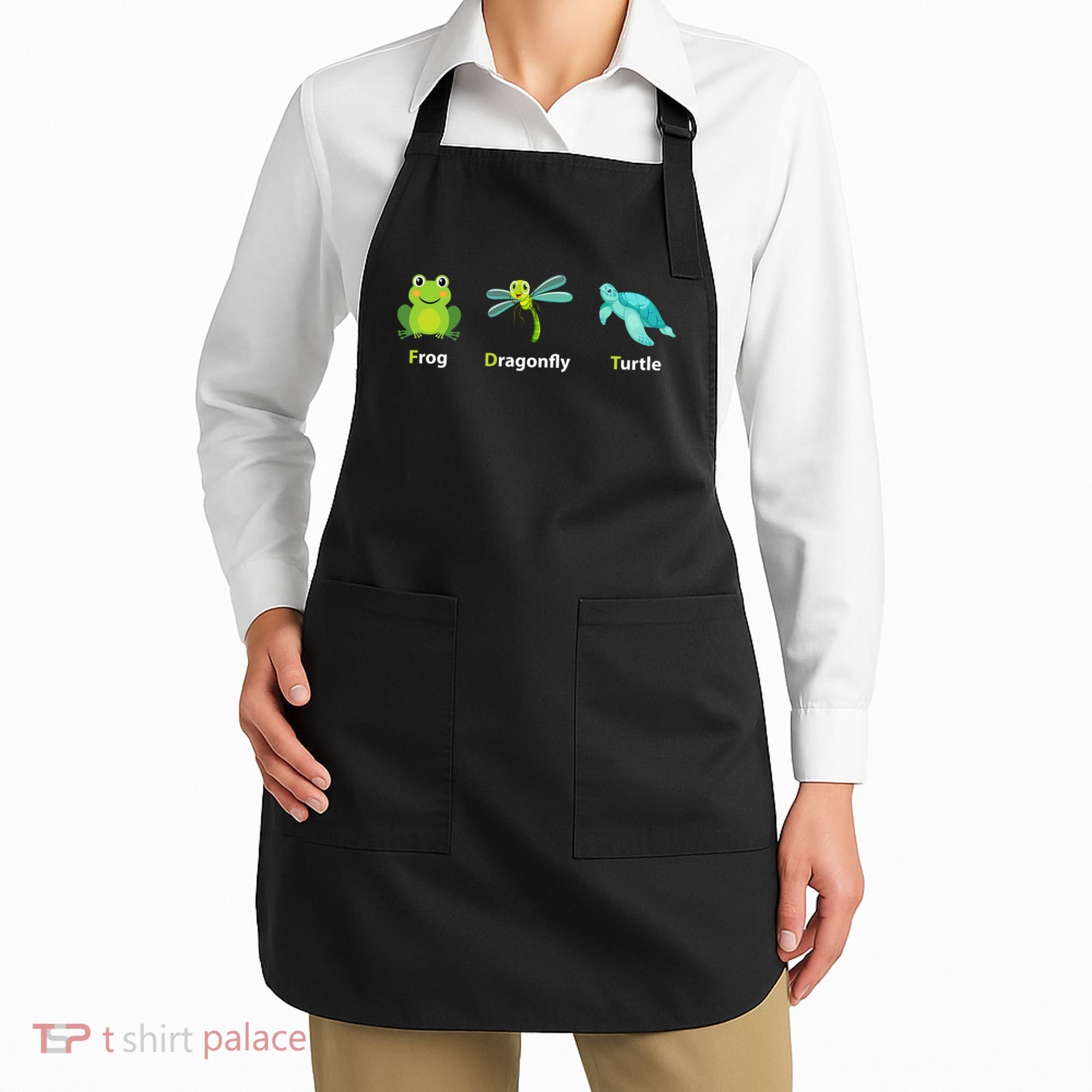 Subtle Political Humor Frog Dragonfly Turtle  Apron
