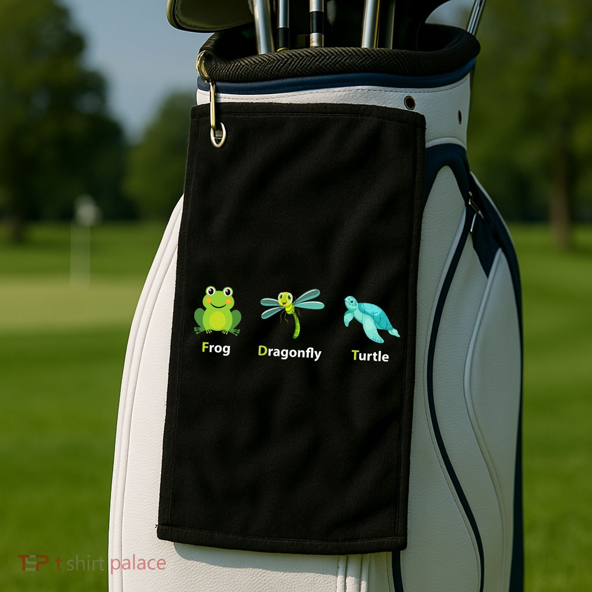 Subtle Political Humor Frog Dragonfly Turtle  Golf Towel