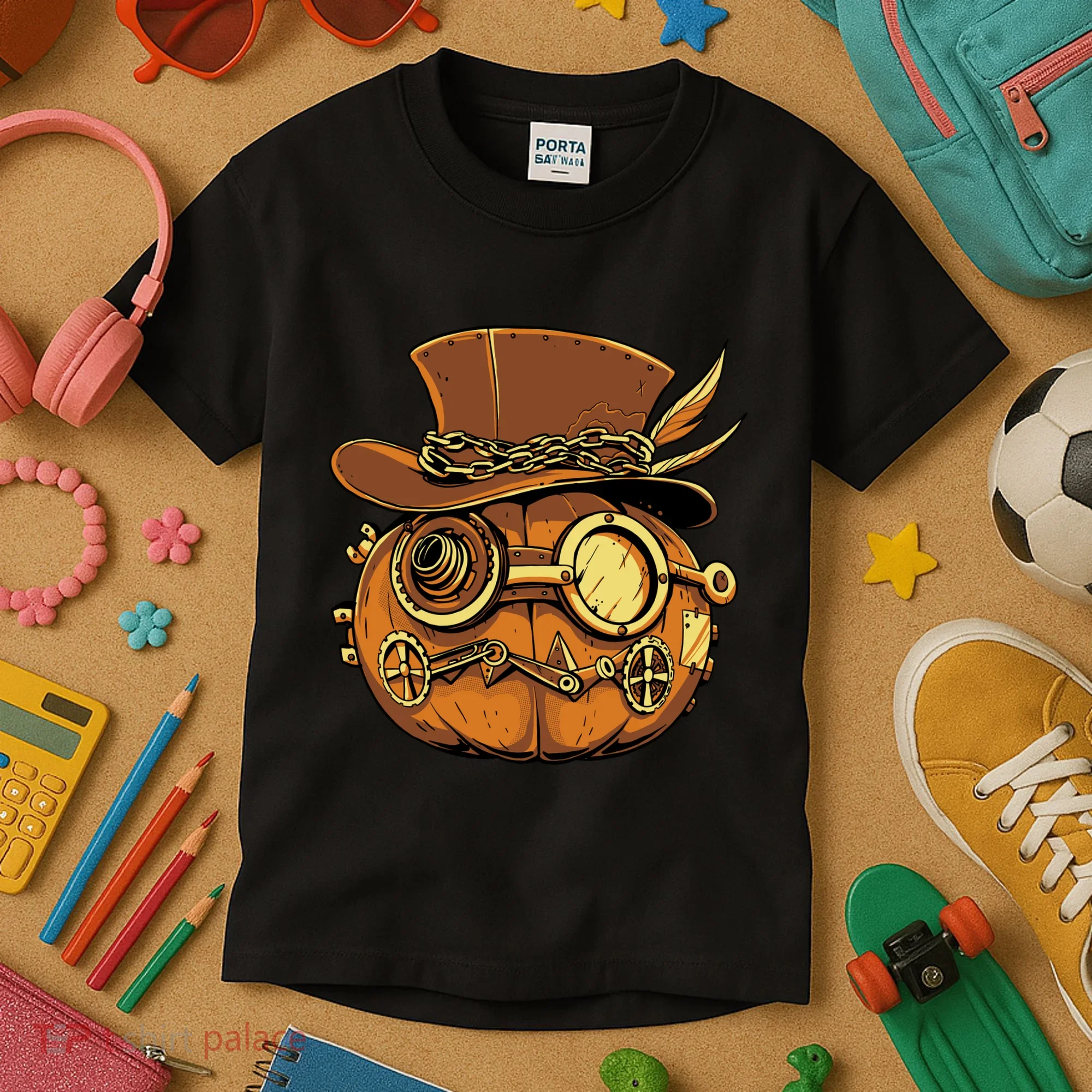 Steampunk Pumpkin Halloween Kids T-Shirt