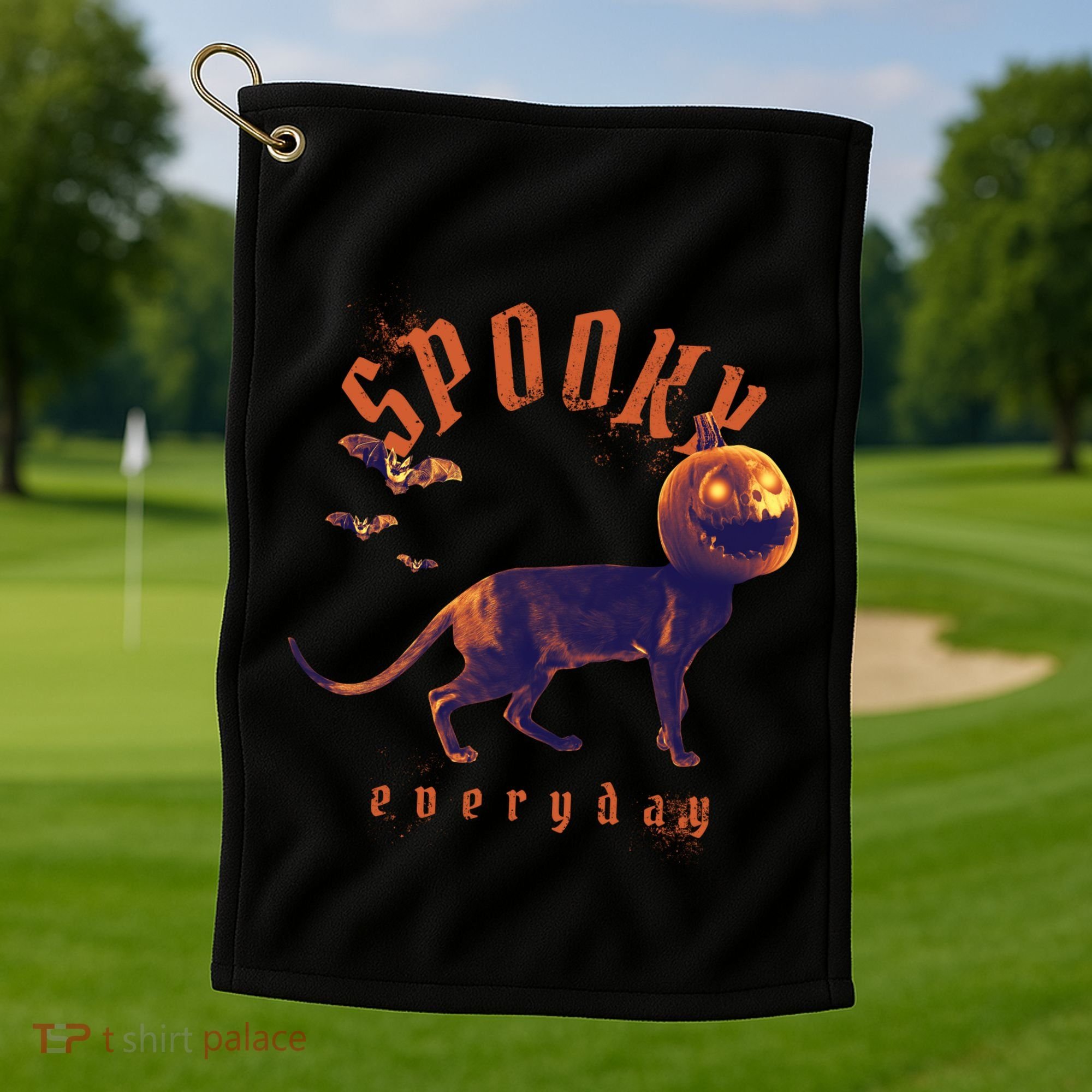Spooky Pumpkin Head Dog Funny Halloween Golf Towel