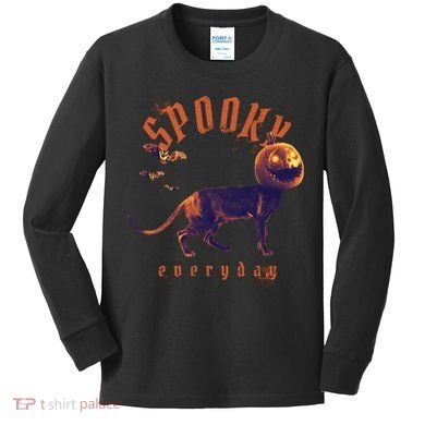 Spooky Pumpkin Head Dog Funny Halloween Kids Long Sleeve Shirt